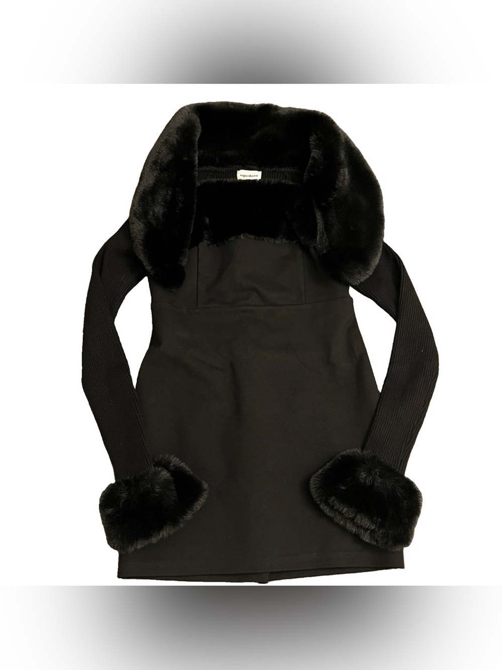 Superdown Lucia Faux Fur Mini Dress W/ Amy Faux Fur Bowlero Set Size S Black